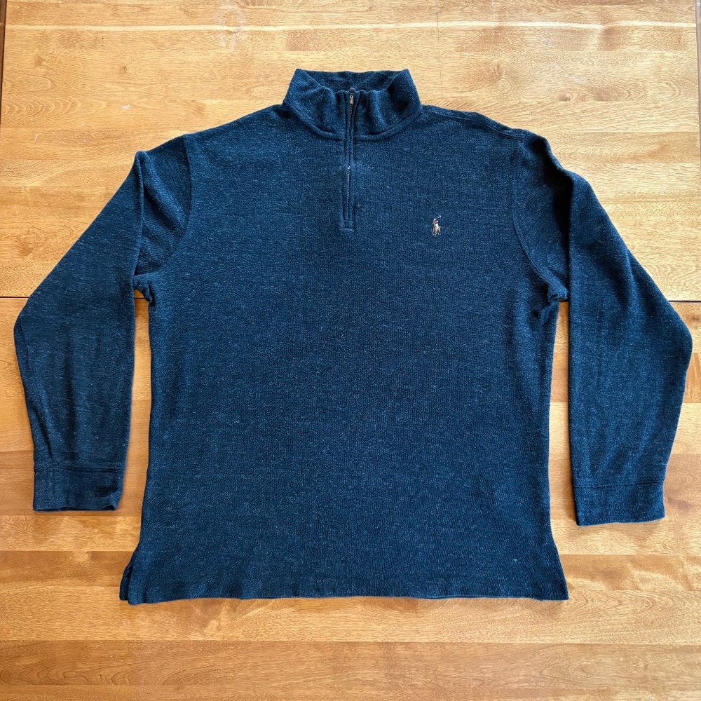 POLO Ralph Lauren Sweater Mens‎ Medium Estate Rib 1/4 Quarter Zip Pullover Gray